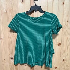 Anthropologie Green Striped Short Sleeve Top